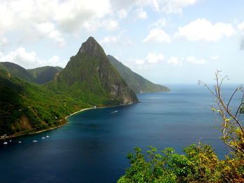 Scenic view of mountains against cloudy sky