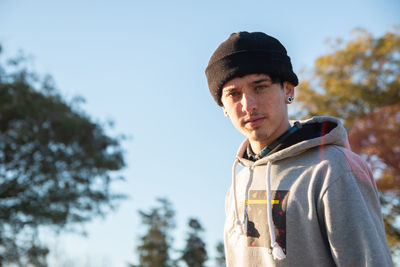 Portrait of teenage boy outdoors