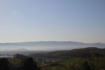 Scenic view of mountains against clear sky