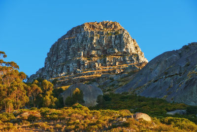 Scenic view of mountains against clear blue sky