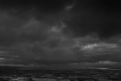 Scenic view of sea against storm clouds