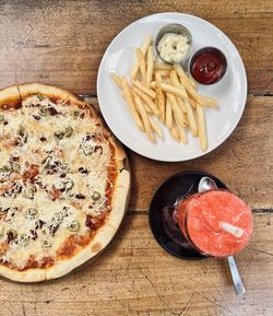 High angle view of food on table