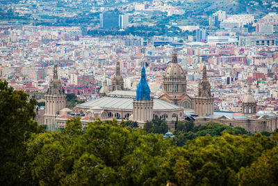 High angle view of buildings in city