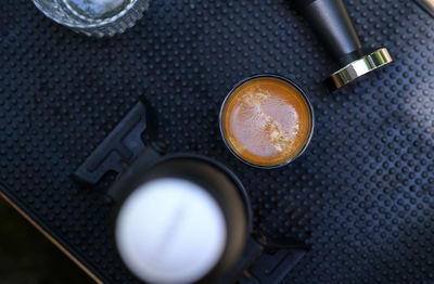 High angle view of coffee on table
