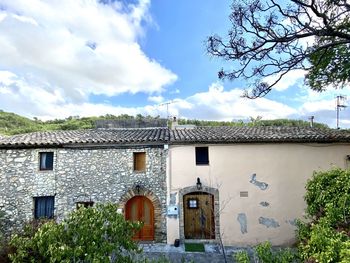 House and buildings against sky