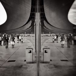 People walking in town square