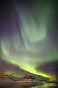 Scenic view of dramatic landscape against sky at night