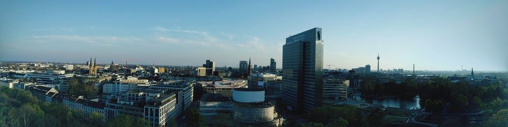 High angle view of buildings against sky