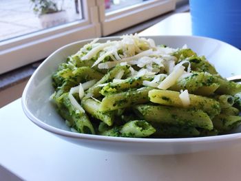 Close-up of pasta in bowl on table