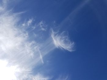 Low angle view of vapor trail in blue sky