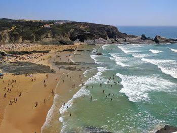 Scenic view of sea against clear sky