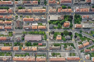 High angle view of buildings in city