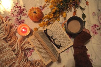 Directly above shot of open book on table