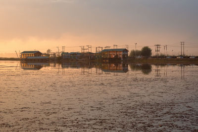 Scenic view of lake against sky during sunset