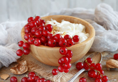 Close-up of strawberries in bowl on table