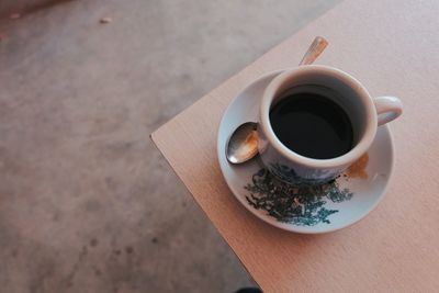 High angle view of coffee on table