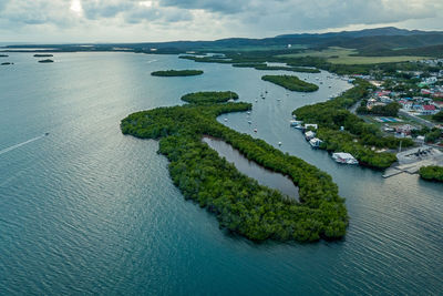 High angle view of sea against sky