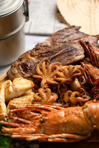 Close-up of meal served on table