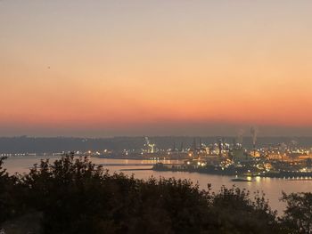 Scenic view of river against sky at sunset
