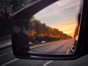 Sunset seen through car windshield