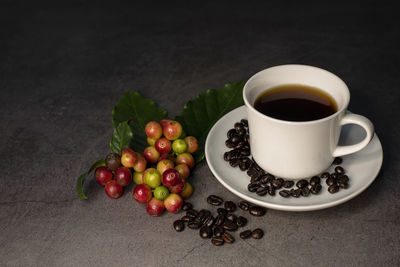 High angle view of coffee on table