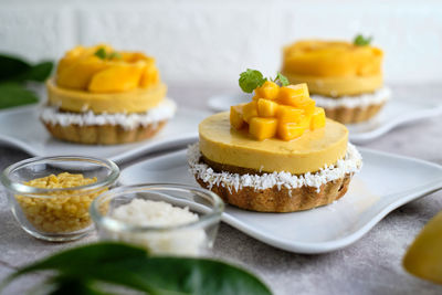 Close-up of dessert in plate on table