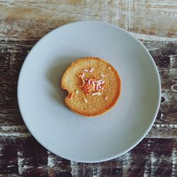 High angle view of dessert in plate on table