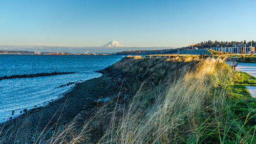 A view of a walkway at dune peninsula park in ruston, washington.