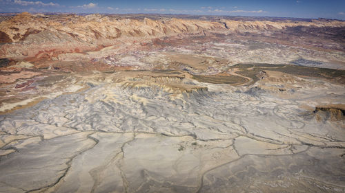 Scenic view of desert land against sky