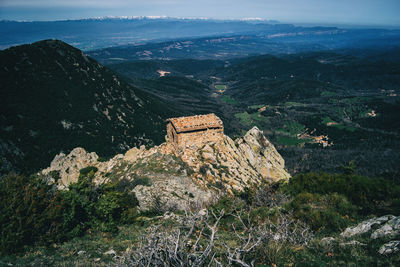 High angle view of plants and mountains