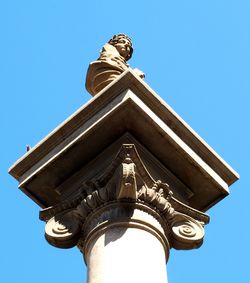 Low angle view of statue against clear blue sky