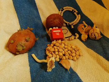 High angle view of orange fruits on table