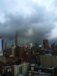 Cityscape against cloudy sky