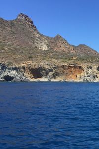 Scenic view of sea against clear blue sky