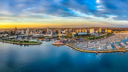 High angle view of city at waterfront