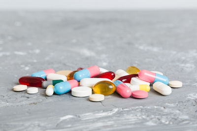 Close-up of pills on table