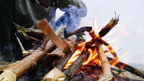 Close-up of fire on log