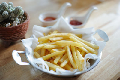 Close-up of pasta served on table