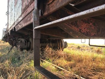 Close-up of train on railroad track