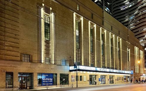 View of modern building at night