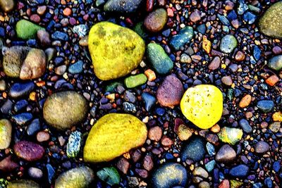 High angle view of pebbles on beach