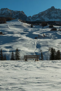 Scenic view of snow covered mountains against sky