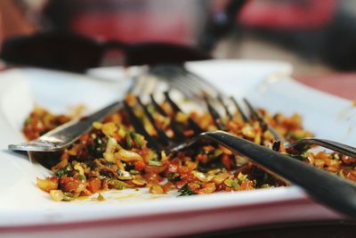 Close-up of food in plate on table