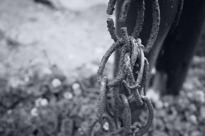 Close-up of rusty damaged metallic chains