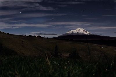 Scenic view of grassy field against sky