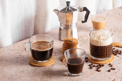 High angle view of coffee on table
