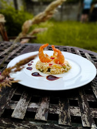 Close-up of dessert served on table