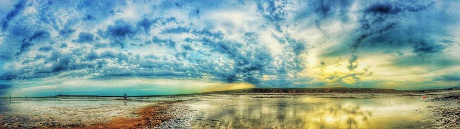 Scenic view of sea against cloudy sky