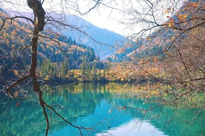 Scenic view of lake by mountains