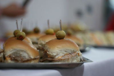 Close-up of bread in plate on table